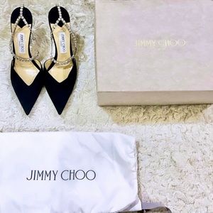 Original Jimmy Choo London designer shoes. Pre-owned Black Suede Pumps